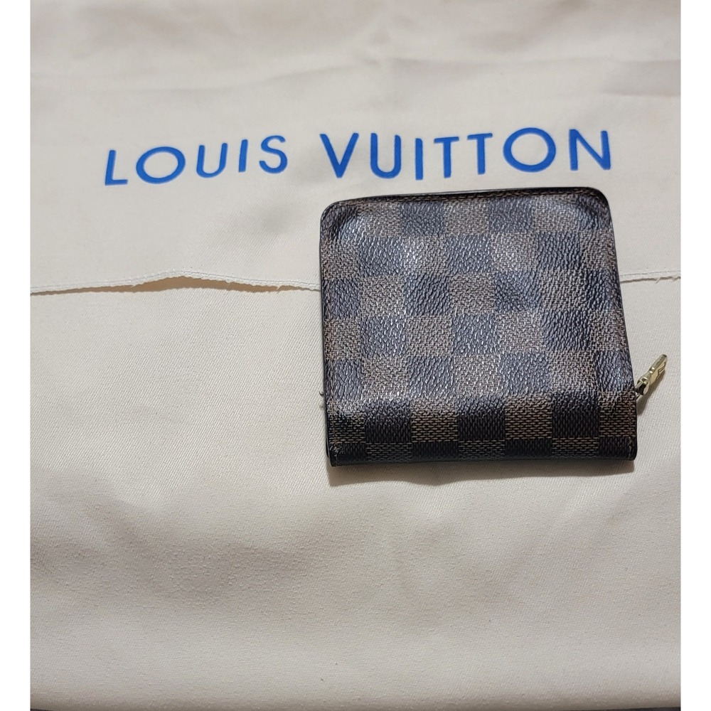 Louis Vuitton Damier Ebene Compact Wallet Brown Checkered Canvas Zippered - Picture 2 of 7